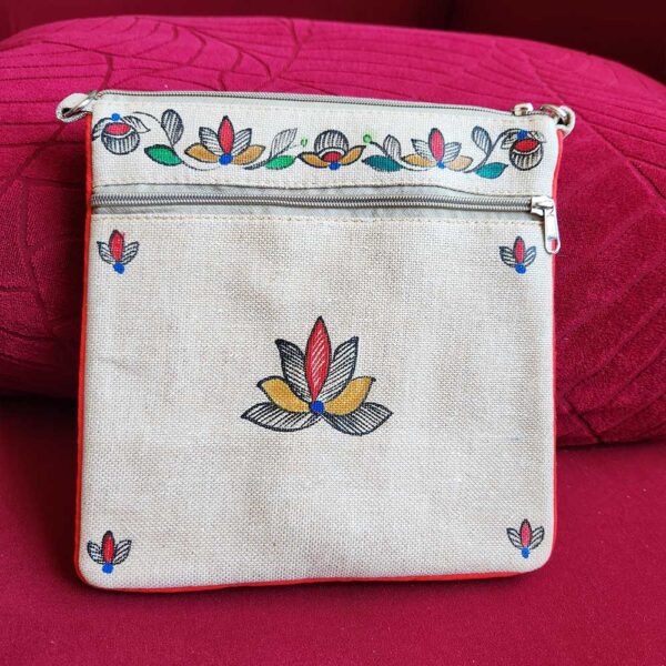 Madhubani sling bag peacock fish Jute - Image 3