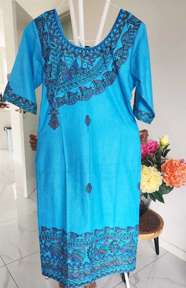 Madhubani Hand Painted Readymade Women's Kurti (Blue) - Image 2