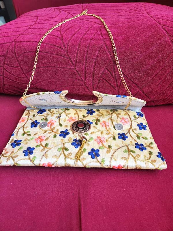 Cream Silk Embroidered Clutch - Image 3