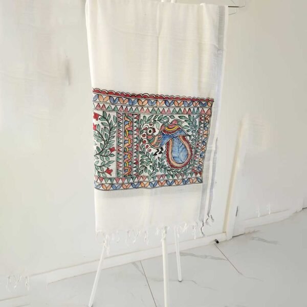 Cotton Madhubani unstitched kurta and dupatta set White - Image 3
