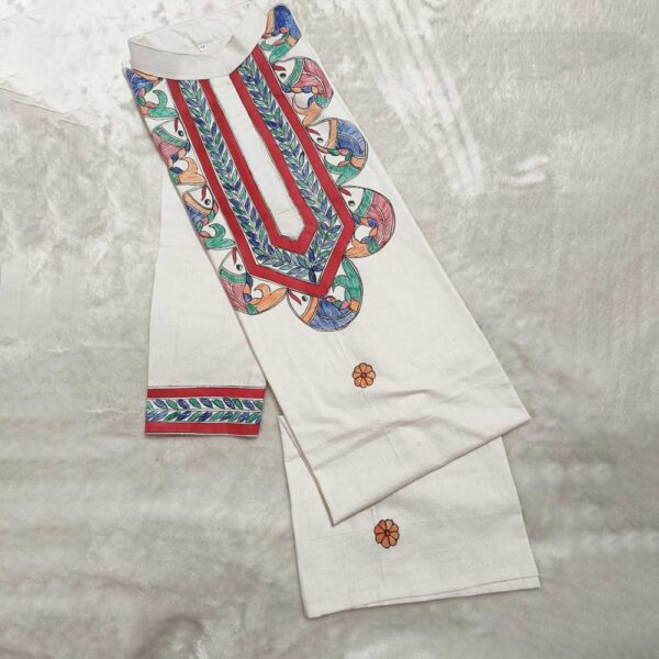 Madhubani Hand Painted Readymade Women's Kurti (Cream) - Image 3