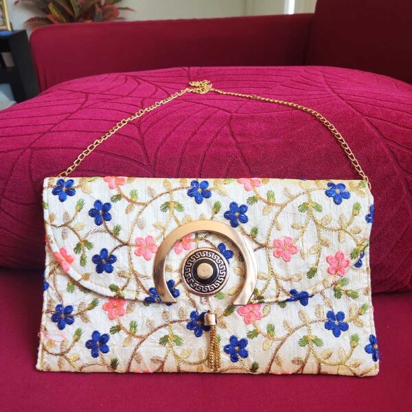 Cream Silk Embroidered Clutch - Image 2