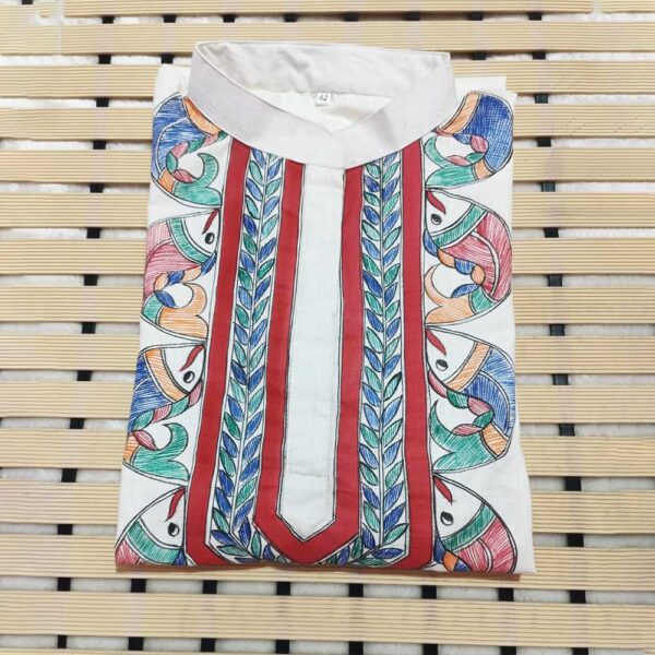 Madhubani Hand Painted Readymade Women's Kurti (Cream)