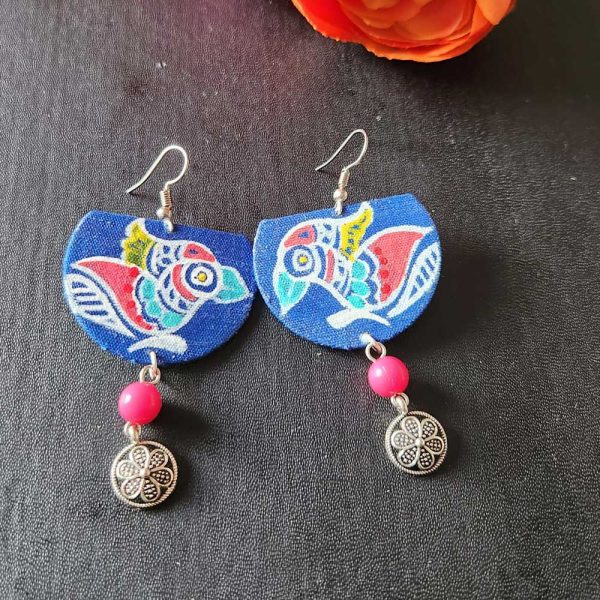 Exclusive Lightweight Madhubani Earrings Semicircle Blue