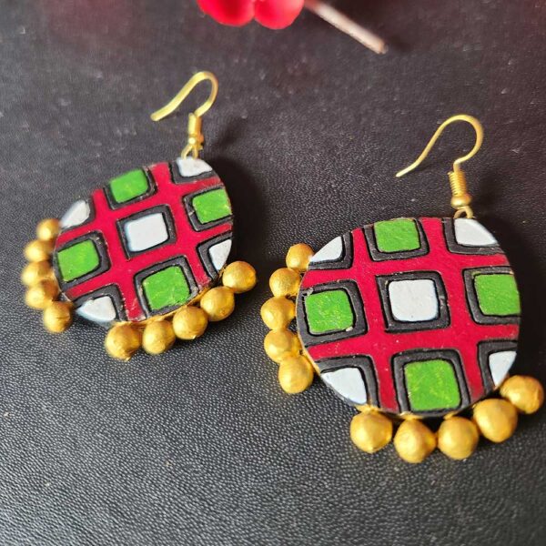 Handpainted Earrings Red Green Pear Shaped
