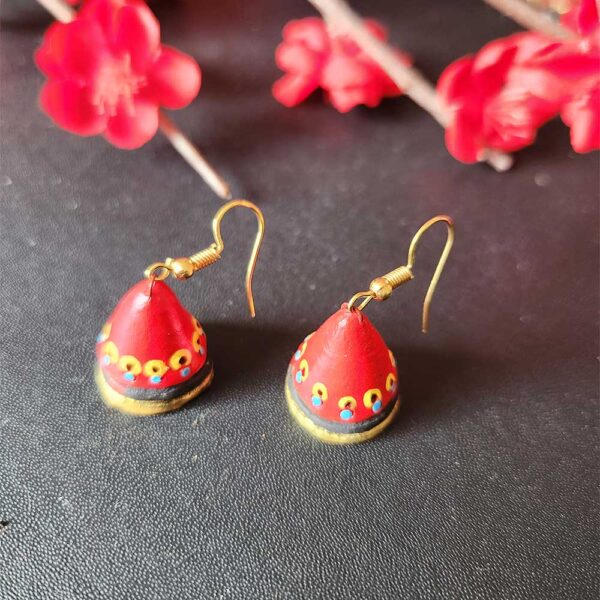 Handpainted Earrings Red Cone shaped - Image 2