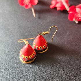 Handpainted Earrings Red Cone shaped