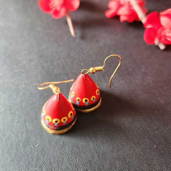 Handpainted Earrings Red Cone shaped