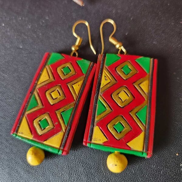 Handpainted Earrings Red Rectangle - Image 2