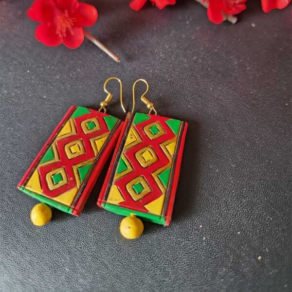 Handpainted Earrings Red Rectangle