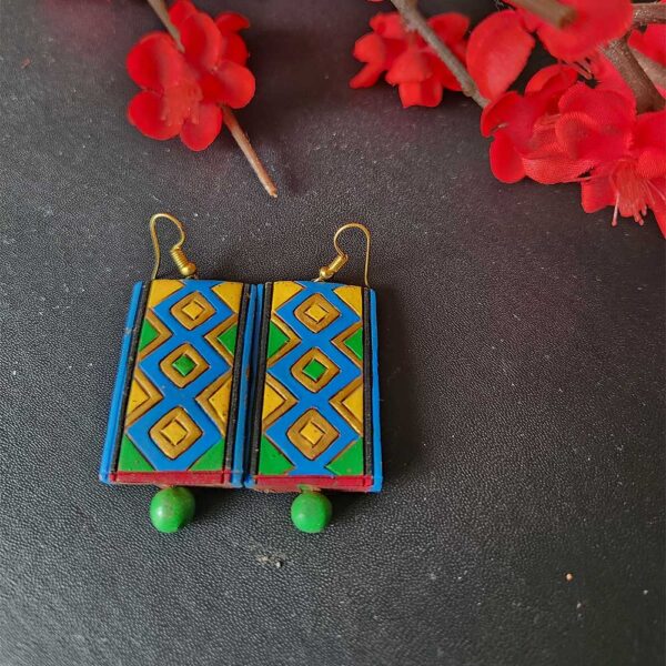 Handpainted Earrings Blue Rectangle - Image 2