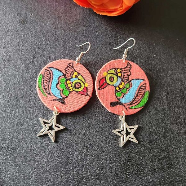 Exclusive Lightweight Madhubani Earrings Circle Peach