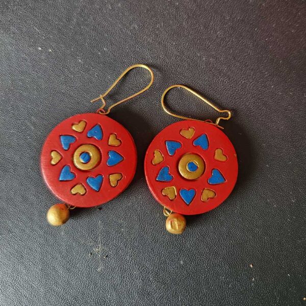 Handpainted Earrings Red Round - Image 2