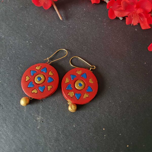 Handpainted Earrings Red Round