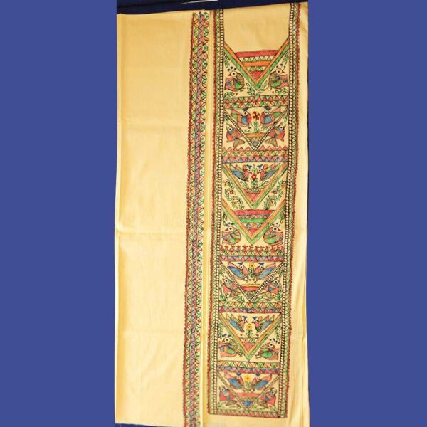 Yellow pure cotton Madhubani handpainted dress material