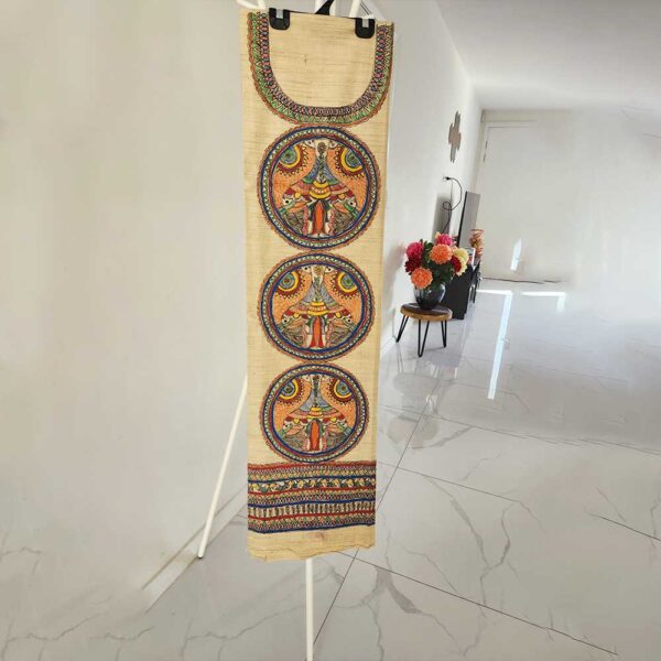 Cream pure cotton Madhubani handpainted dress material