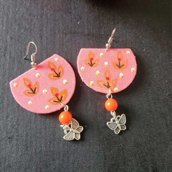 Exclusive Lightweight Madhubani Earrings Semicircle Pink