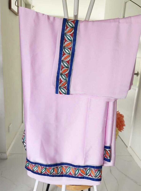 Madhubani Light Pink Saree - Image 4