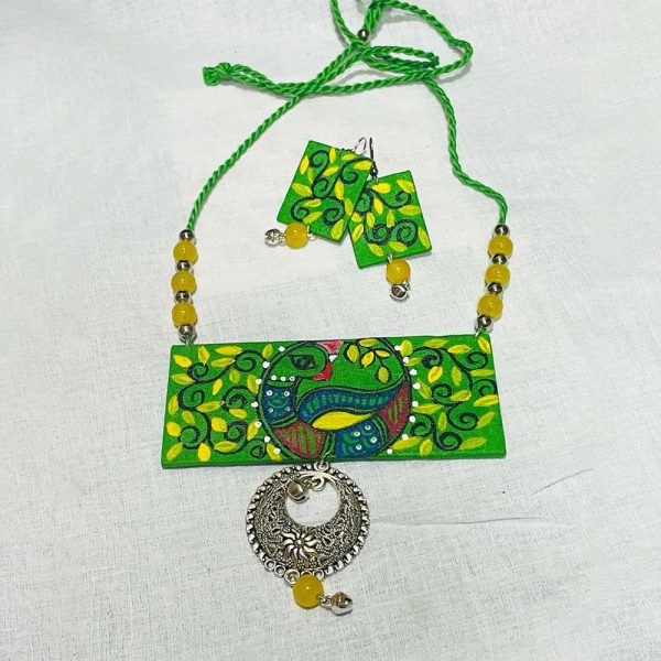 Exclusive Lightweight Madhubani Jewellery Set Green - Image 2