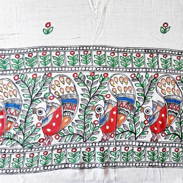 Madhubani White Cotton Stole - Image 3