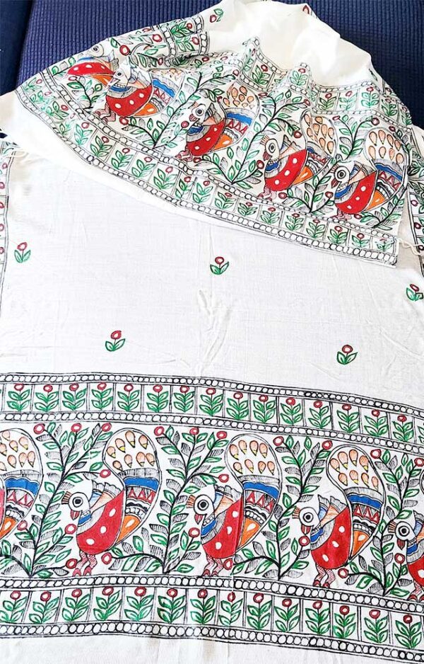 Madhubani White Cotton Stole - Image 2