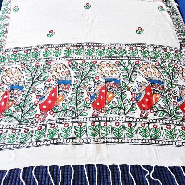 Madhubani White Cotton Stole
