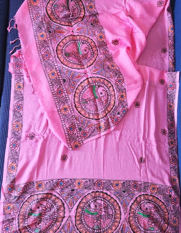 Madhubani Pink Cotton Stole - Image 3