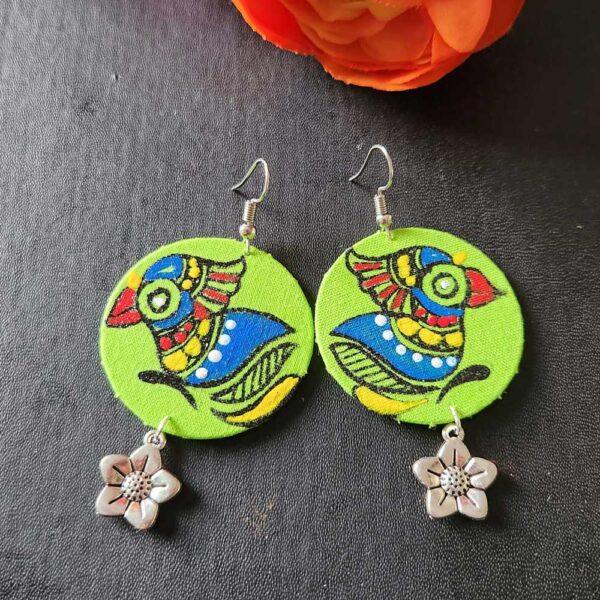 Exclusive Lightweight Madhubani Earrings Circle Green
