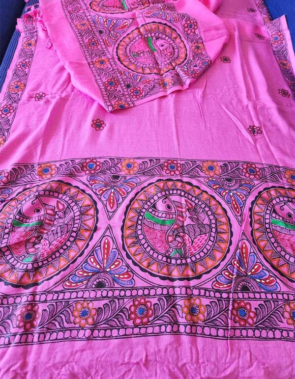 Madhubani Pink Cotton Stole - Image 2