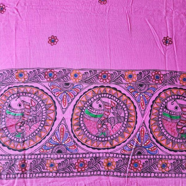 Madhubani Pink Cotton Stole
