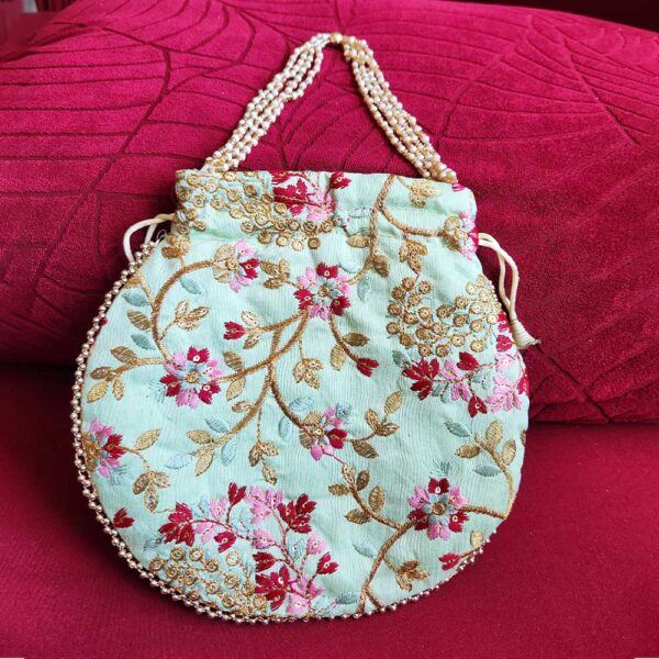 Handmade Silk Potli Bag Pista Green - Image 2