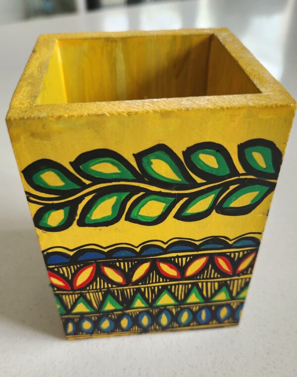 Madhubani Pen Holder Yellow - Image 2