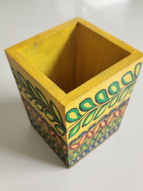 Madhubani Pen Holder Yellow - Image 3