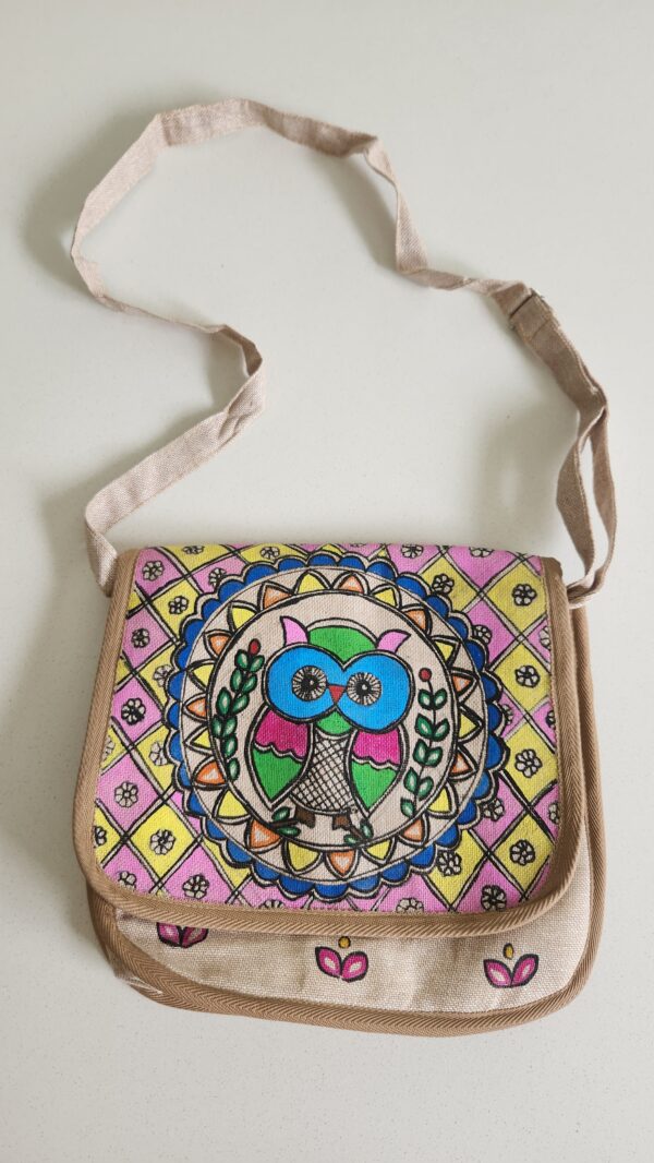 Madhubani Sling Bag Twin Owl Jute