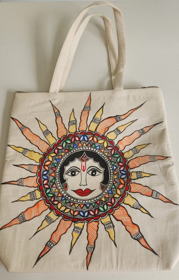 Madhubani Canvas Tote Bag Sun - Image 2
