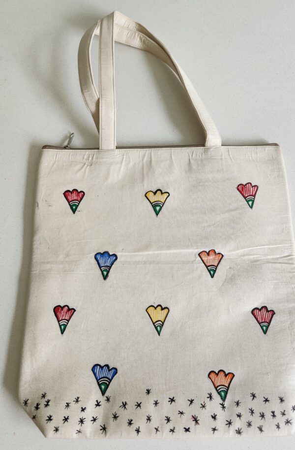 Madhubani Canvas Tote Bag Sun - Image 3