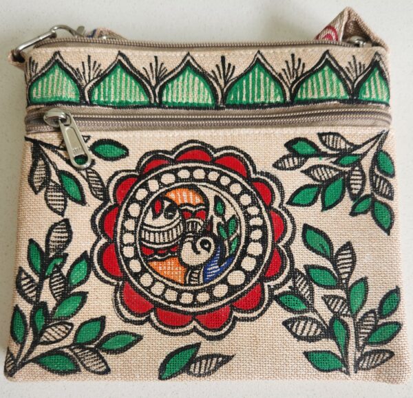 Madhubani Sling Bag Peacock Leaf Jute - Image 2