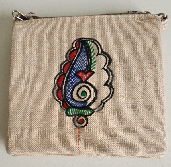 Madhubani Sling Bag Peacock Leaf Jute - Image 3
