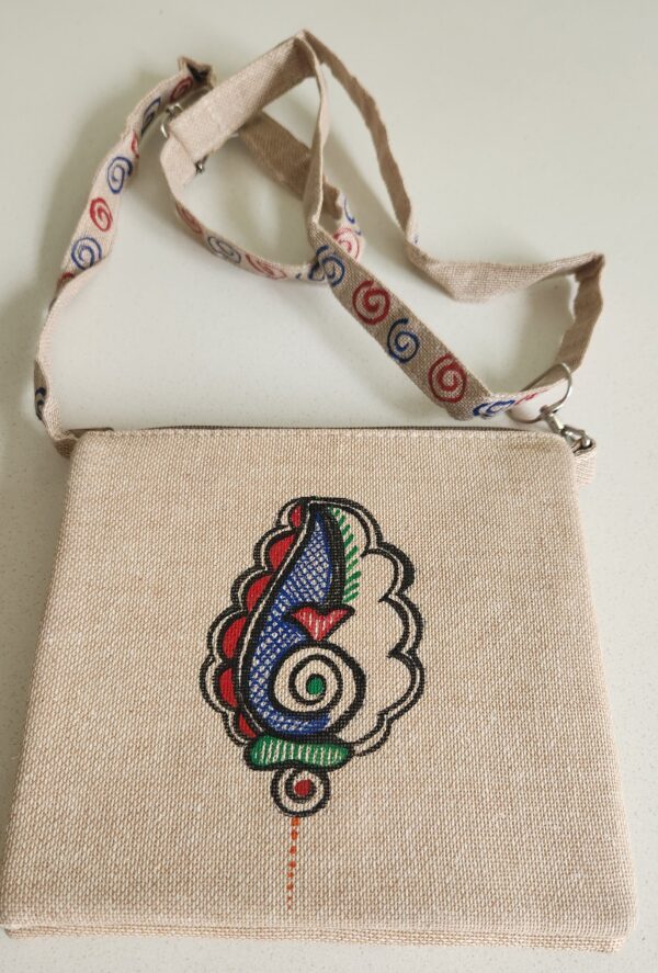 Madhubani Sling Bag Peacock Leaf Jute - Image 4