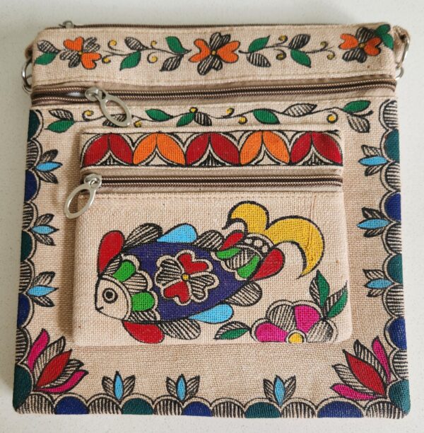 Madhubani sling bag fish Jute - Image 2