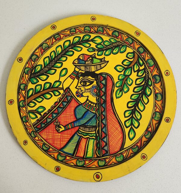 Madhubani Round Tray Yellow
