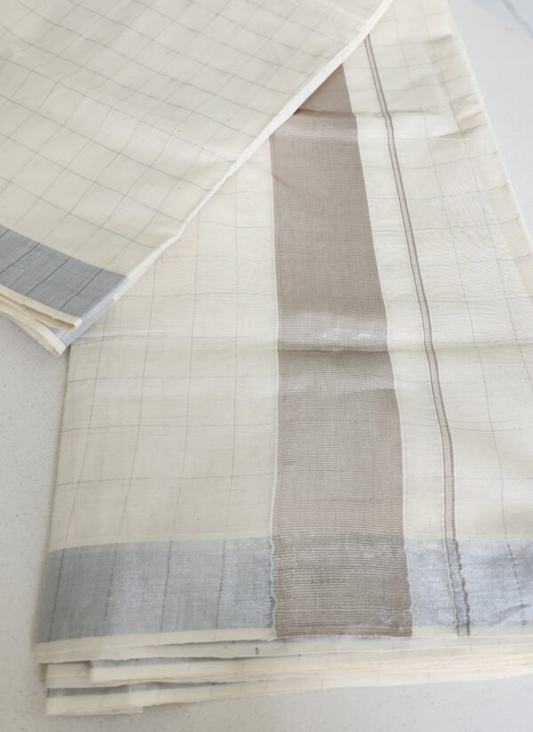 Kerala Cotton Silk Cream Saree with Blouse Silver Border