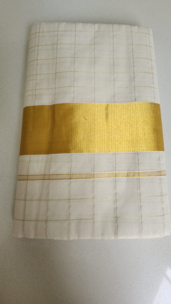 Kerala Cotton Silk Cream Saree with Blouse Golden Border