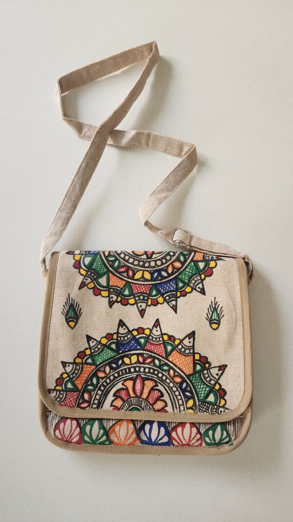 Madhubani Sling Bag Lotus Jute - Image 2