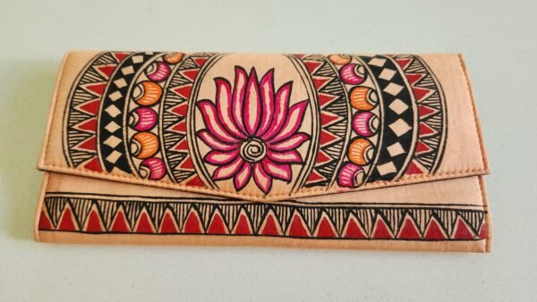 Madhubani Clutch Purse Peach Lotus