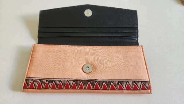 Madhubani Clutch Purse Peach Lotus - Image 2