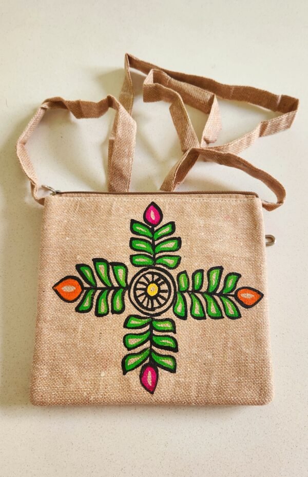Madhubani Sling Bag Lotus Jute (Small) - Image 2