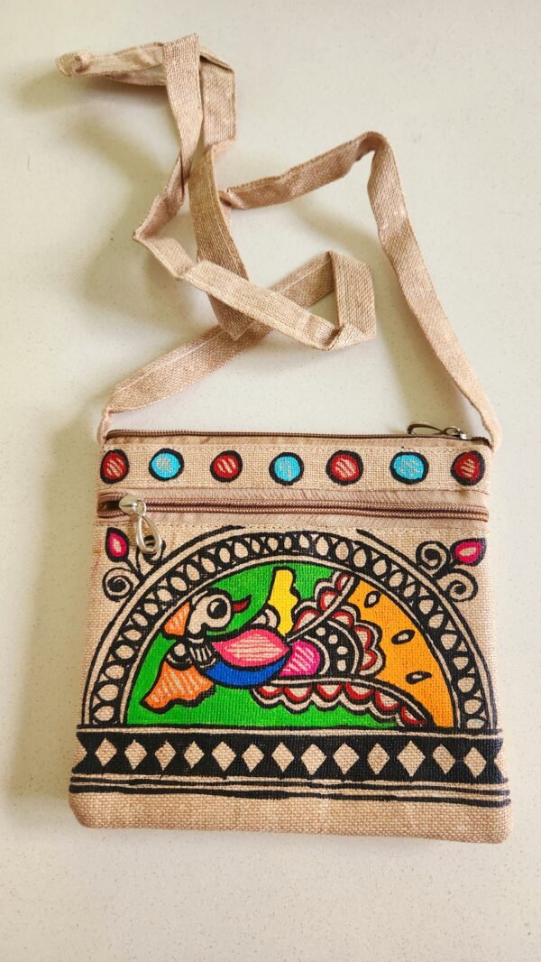 Madhubani Sling Bag Peacock Jute (Small)