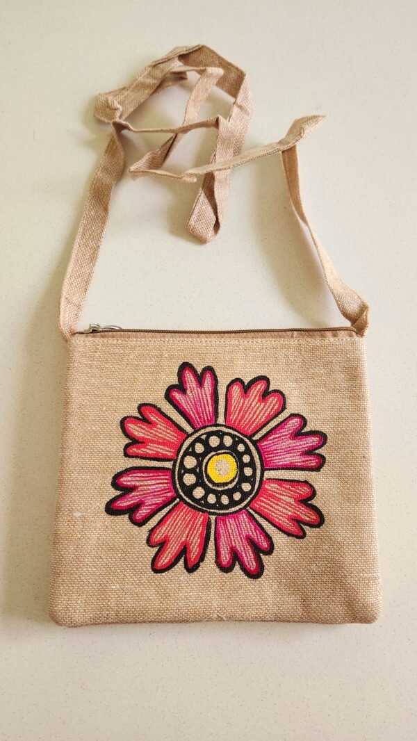 Madhubani Sling Bag Peacock Jute (Small) - Image 2