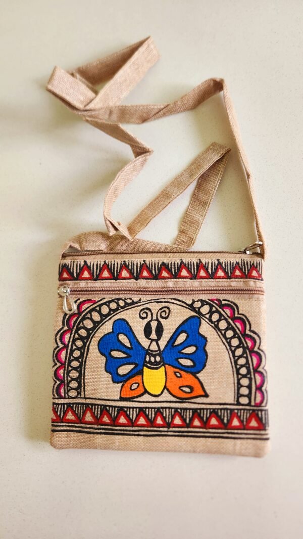 Madhubani Sling Bag Butterfly Jute (Small)
